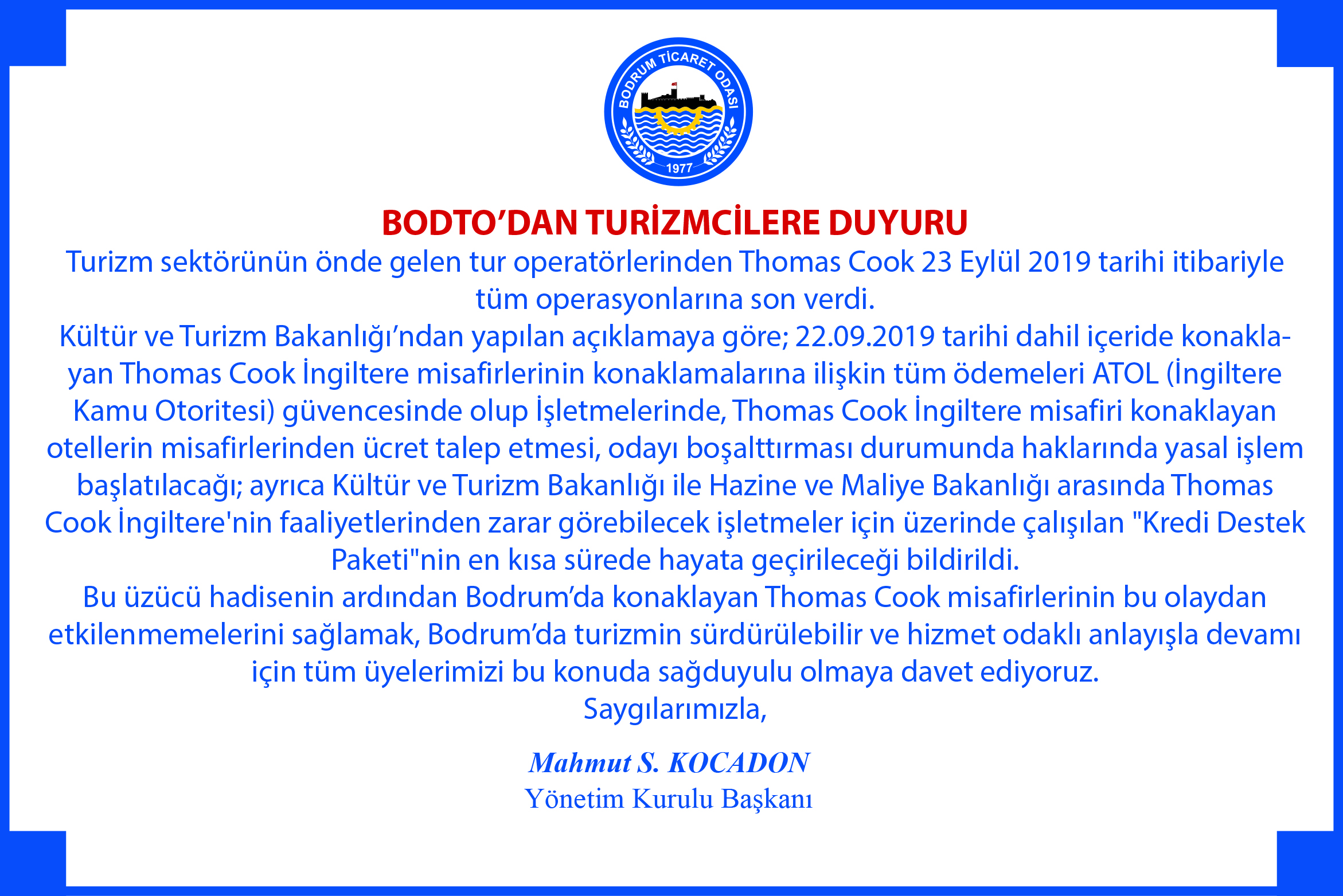 BODTO'DAN TURİZMCİLERE DUYURU