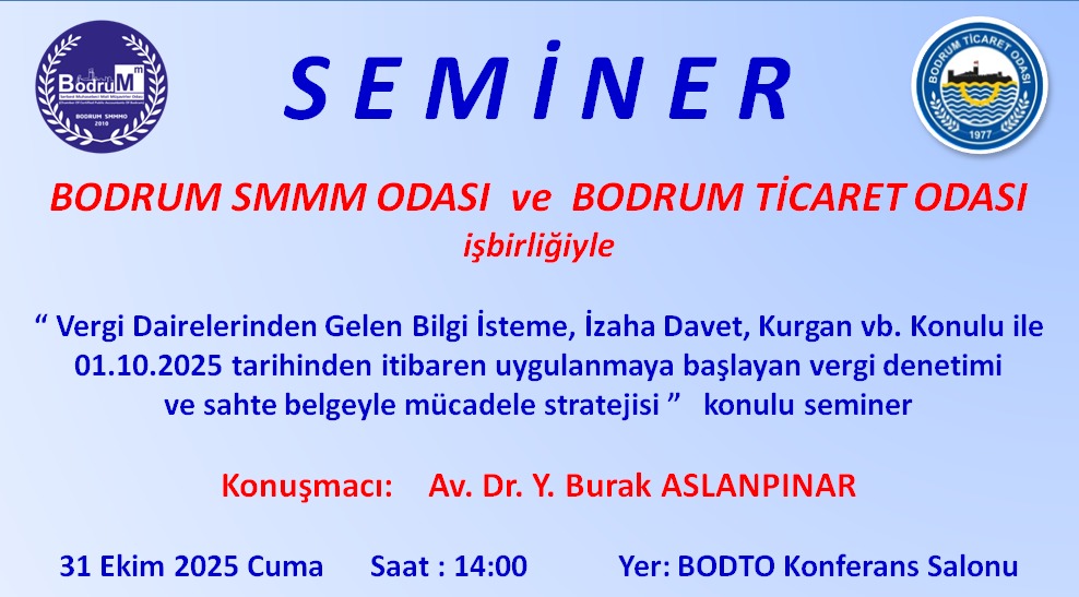 BODTO VE MUHASEBECİLER ODASI ORTAK SEMİNERİNE DAVETLİSİNİZ