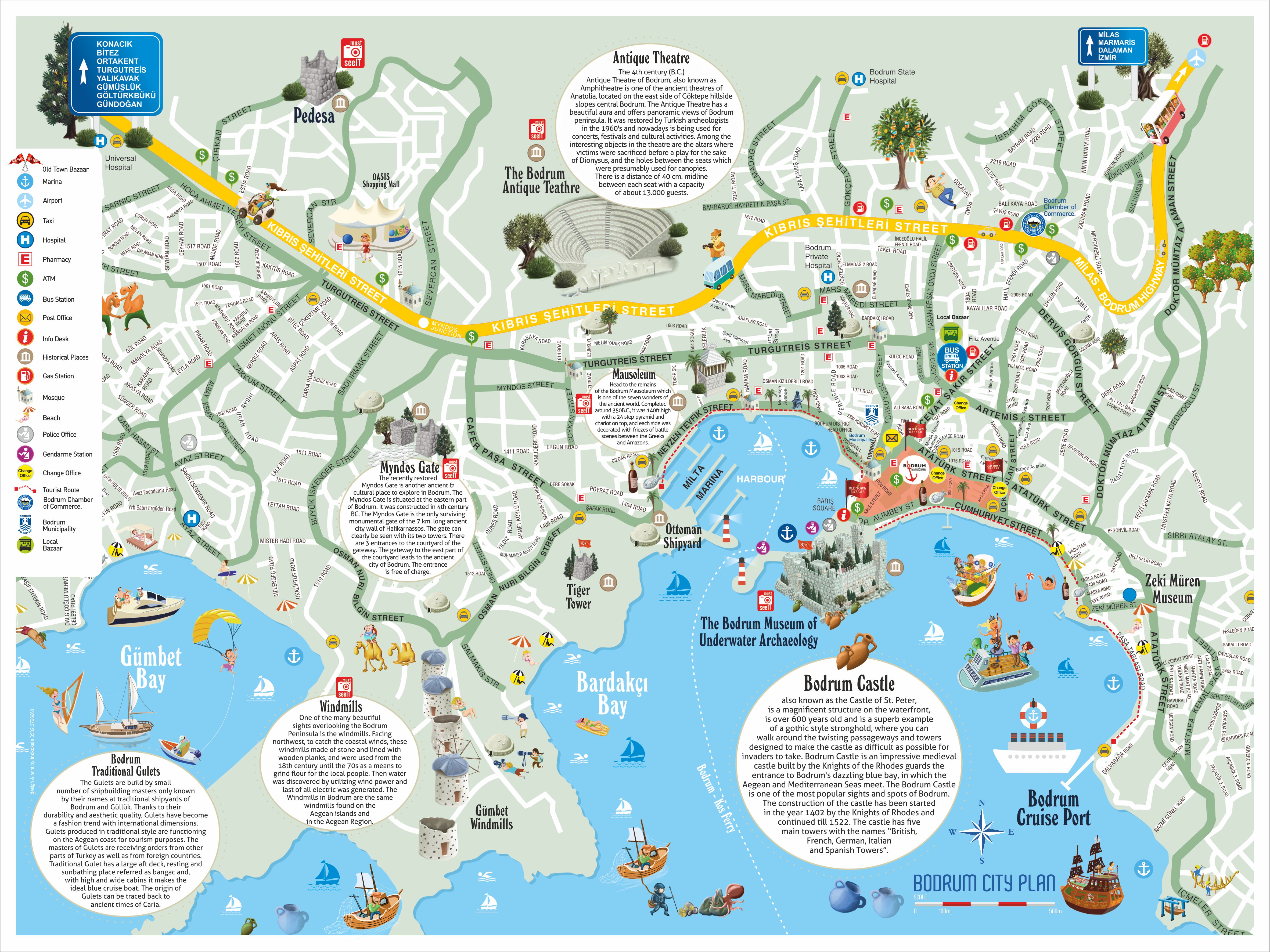 Turistik Bodrum Haritası - Tourist Bodrum Map